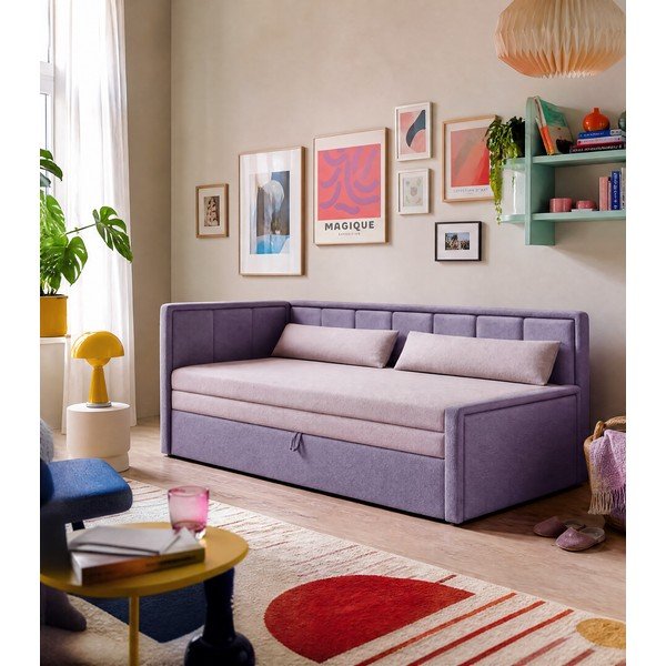 Canapea roz extensibilă/cu spațiu de depozitare cu tapițerie din chenille 214 cm Fulgeo – ELTAP-image-1