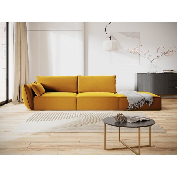Canapea galben-muștar cu tapițerie din catifea, cu colț pe partea stângă 264 cm Vanda – Mazzini Sofas-image-1