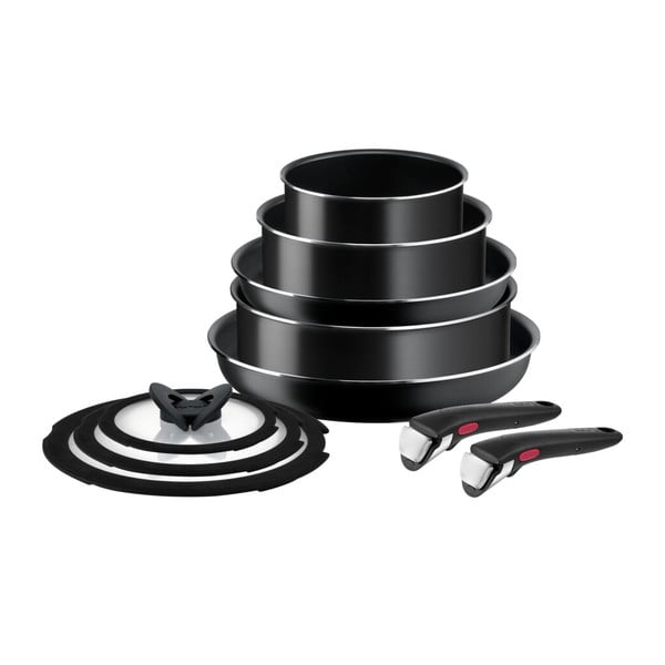 Set de vase pentru gătit 10 buc. din aluminiu INGENIO EASY COOK & CLEAN BLAC L1549042 – Tefal