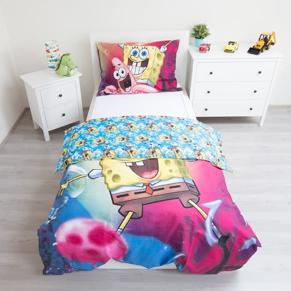 Lenjerie de pat pentru copii din bumbac pentru pat de o persoană 140x200 cm Sponge Bob – Jerry Fabrics-image-2