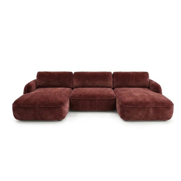 Colțar roșu extensibil/cu spațiu de depozitare cu tapițerie din catifea (în formă de "U") Celeste – Bobochic Paris