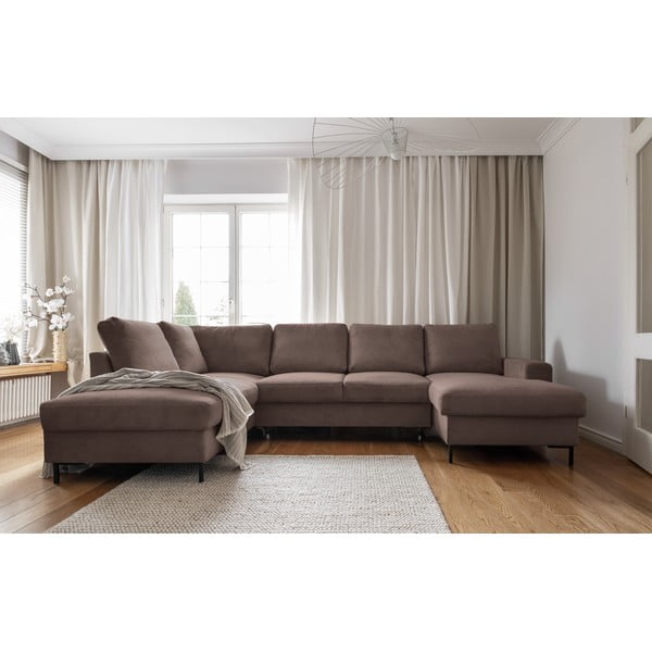 Colțar maro extensibil cu tapițerie din catifea reiată  (cu colț pe partea stângă ) Lofty Lilly – Miuform-image-1