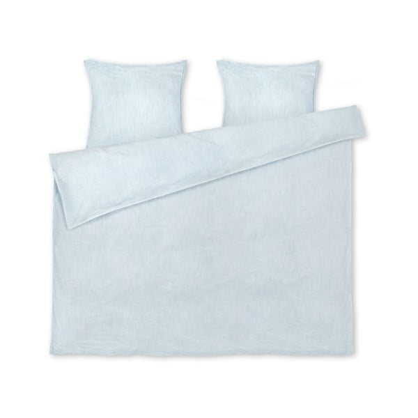 Lenjerie de pat albă/albastru-deschis din bumbac organic pentru pat dublu/extinsă 200x220 cm Monochrome Lines – JUNA