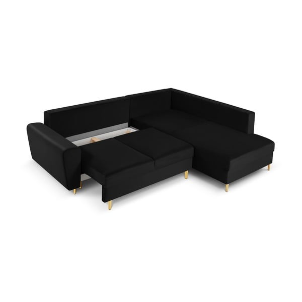 Colțar negru extensibil, cu spațiu de depozitare cu tapițerie din catifea (cu colț pe partea dreaptă, în formă de ”L”) Kyoto – Cosmopolitan Design-image-3