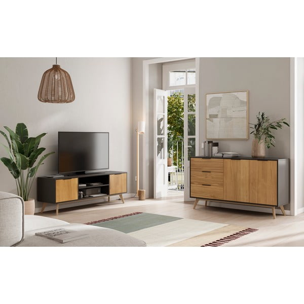 Comodă TV  negru/natural  din lemn de pin 140x53 cm Lavis – Marckeric-image-1