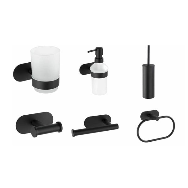 Set de accesorii de baie negru mat autoadeziv din oțel inoxidabil Orea – Wenko