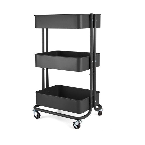 Etajeră cu roți neagră din metal 43x35 cm Grena – Compactor-image-1