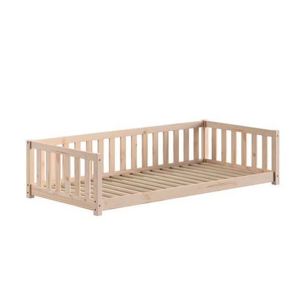 Pat pentru copii  în culoare naturală din lemn de pin cu somieră 90x200 cm Dallas – Vipack-image-2