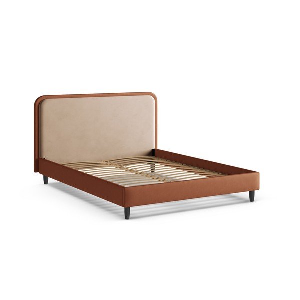 Pat matrimonial cărămiziu tapițat cu somieră 160x200 cm Aveline – Micadoni -image-2