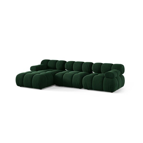 Colțar modular verde închis cu tapițerie din catifea (cu colț pe partea stângă/cu șezlong) – Micadoni -image-2