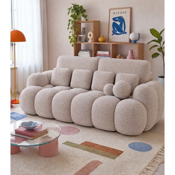 Canapea bej extensibilă cu tapițerie din țesătură bouclé 256 cm Cotonn – ELTAP-image-1