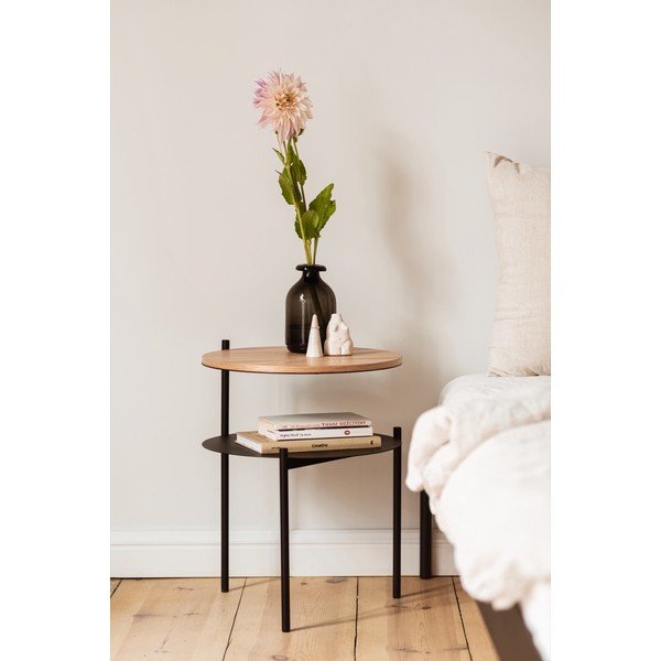 Noptieră neagră/în culoare naturală cu blat cu aspect de lemn de stejar Tu – noo.ma-image-4