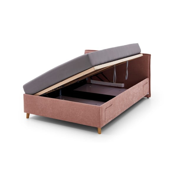 Pat pentru copii  roz tapițat cu spațiu de depozitare cu somieră 120x200 cm Fun – Meise Möbel-image-2