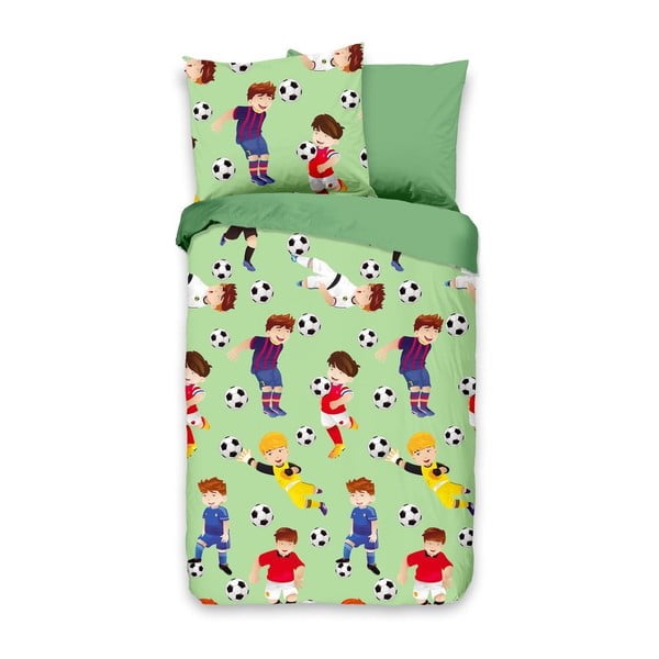 Lenjerie de pat din bumbac pentru copii Good Morning Fotbal, 100 x 135 cm, verde
