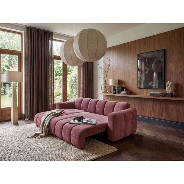 Colțar roșu extensibil cu tapițerie din chenille (cu colț pe partea stângă) Michell – Miuform-image-1