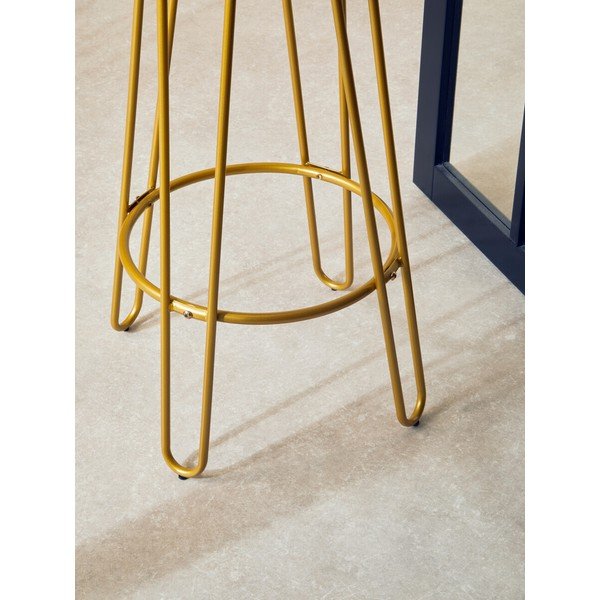 Scaun de bar auriu/în culoare naturală din lemn de ulm (înălțime șezut 75 cm) District – Premier Housewares-image-3