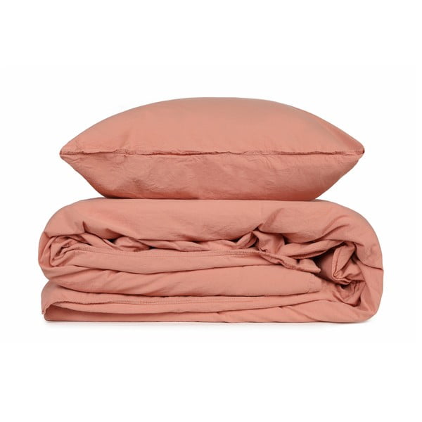 Lenjerie de pat roz din bumbac pentru pat dublu 200x200 cm Stonewashed - Mijolnir