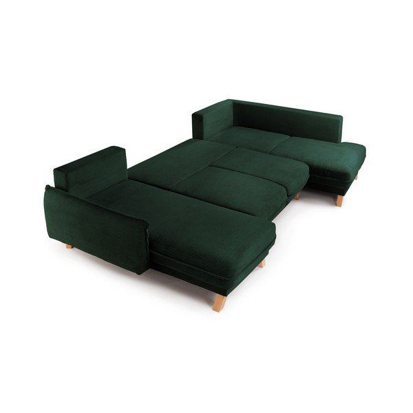 Colțar verde închis extensibil/cu spațiu de depozitare cu tapițerie din catifea reiată  (cu colț pe partea dreaptă/în formă de "U") Tori – Bonami Selection-image-3
