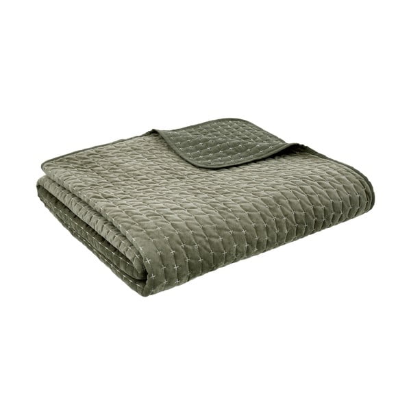 Cuvertură verde matlasată din catifea 240x260 cm Attica Velvet Embroidered – Bianca