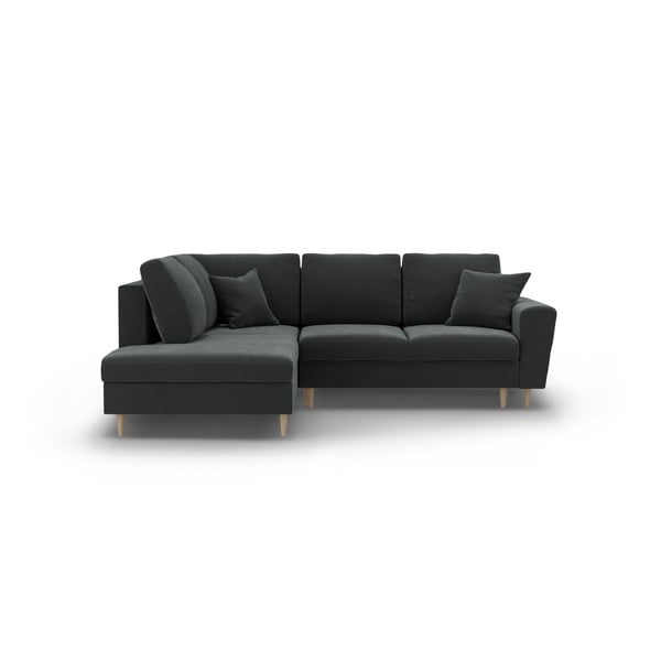 Colțar gri închis extensibil, cu spațiu de depozitare cu tapițerie din catifea (cu colț pe partea stângă-în formă de ”L”) Kyoto – Cosmopolitan Design