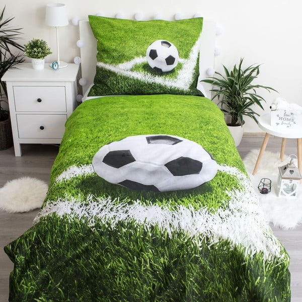 Lenjerie de pat pentru copii verde din bumbac pentru pat de o persoană 140x200 cm Football – Jerry Fabrics-image-1
