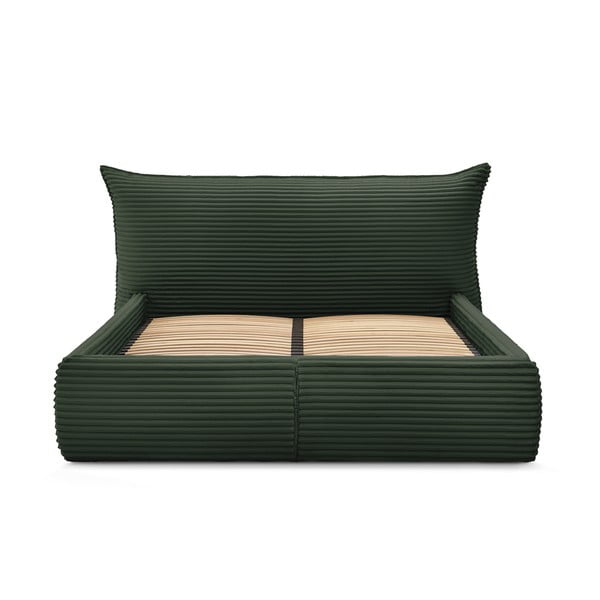 Pat matrimonial verde închis tapițat cu spațiu de depozitare cu somieră 180x200 cm Jade – Bobochic Paris-image-4