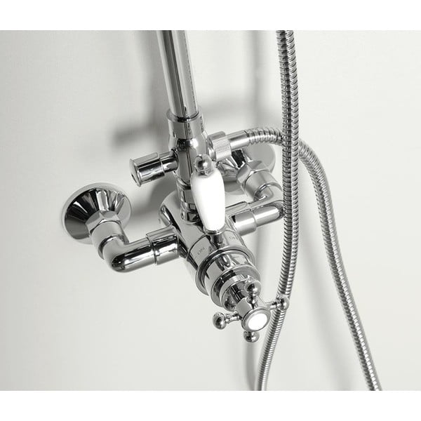 Set de duș argintiu lucios din alamă 142 cm cu robinet termostatic cu duș suspendat/cu duș de mână Antea – Sapho-image-2