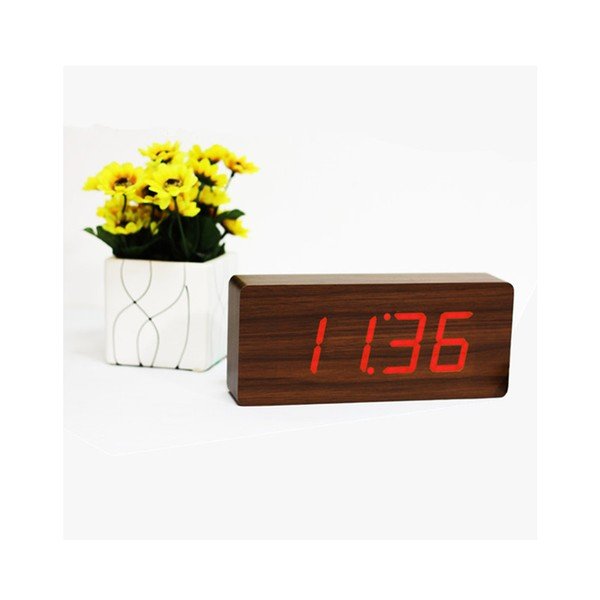 Ceas deșteptător cu LED Gingko Slab Click Clock, maro - roșu-image-2