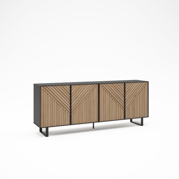 Comodă neagră/în culoare naturală cu aspect de lemn de stejar 201x80x40 cm Alana – Marckeric-image-3
