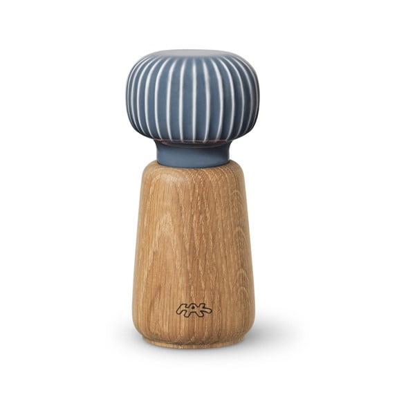 Râșniță pentru condimente din lemn de stejar cu detalii din porțelan gri antracit Kähler Design Hammershoi, înălțime 13 cm
