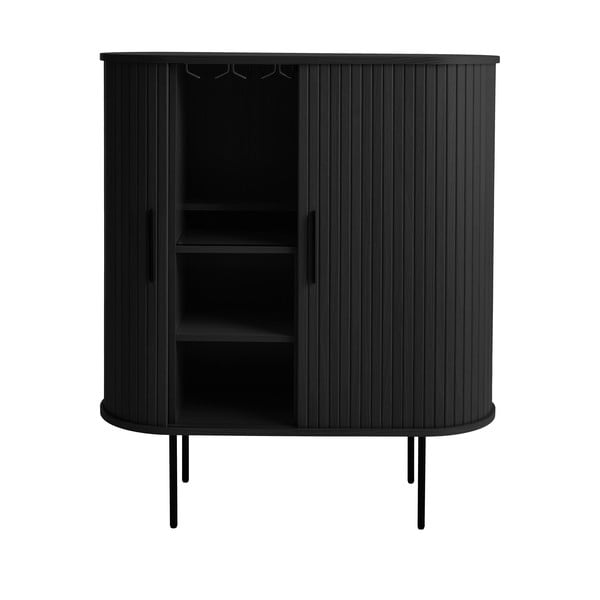 Dulap vinotecă negru cu aspect de lemn de stejar cu ușă glisantă 100x118x40 cm Nola – Unique Furniture-image-2