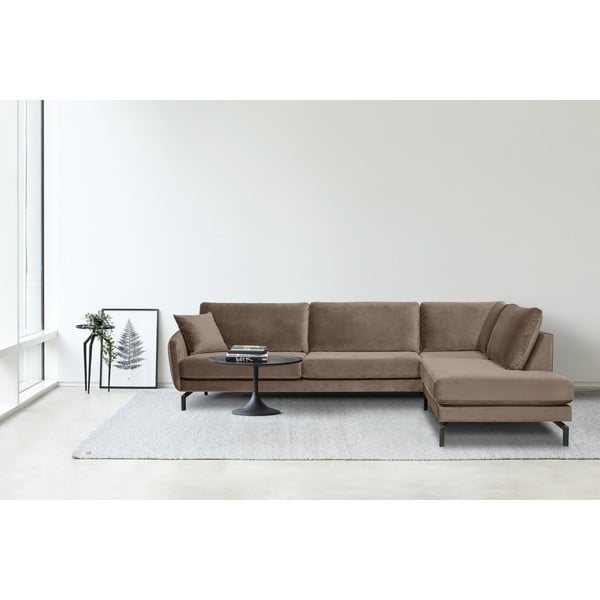 Colțar maro/bej   din catifea (cu șezlong pe partea dreaptă) Magic - Scandic-image-1