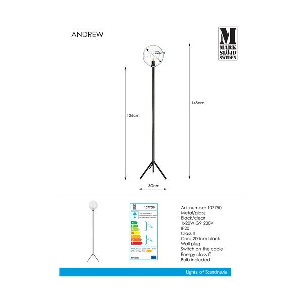 Lampadar Markslöjd Andrew Floor Black, negru-image-2