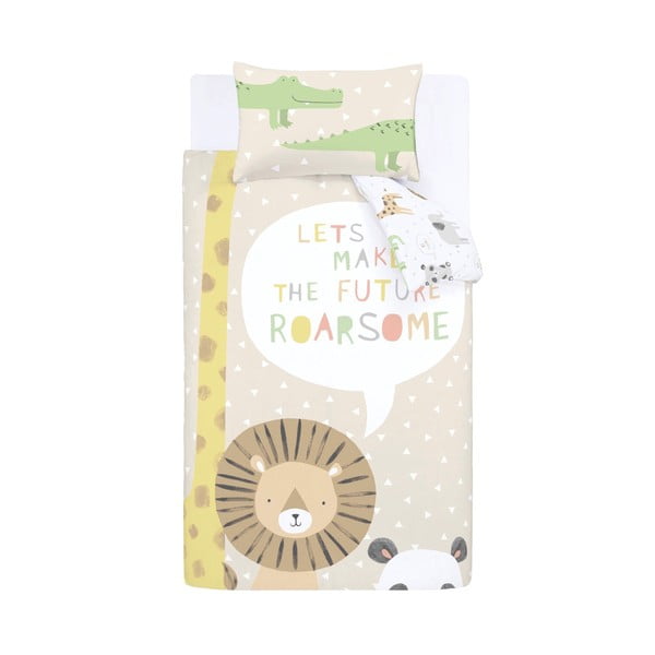 Lenjerie de pat pentru copii maro deschis pentru pat de o persoană 135x200 cm Roarsome Animals – Catherine Lansfield