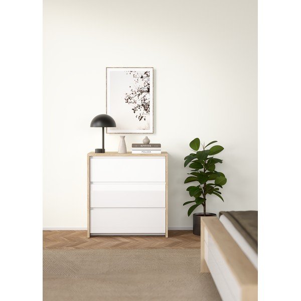 Comodă albă-în culoare naturală cu aspect de lemn de stejar 80x84x48 cm Next – Tvilum-image-1