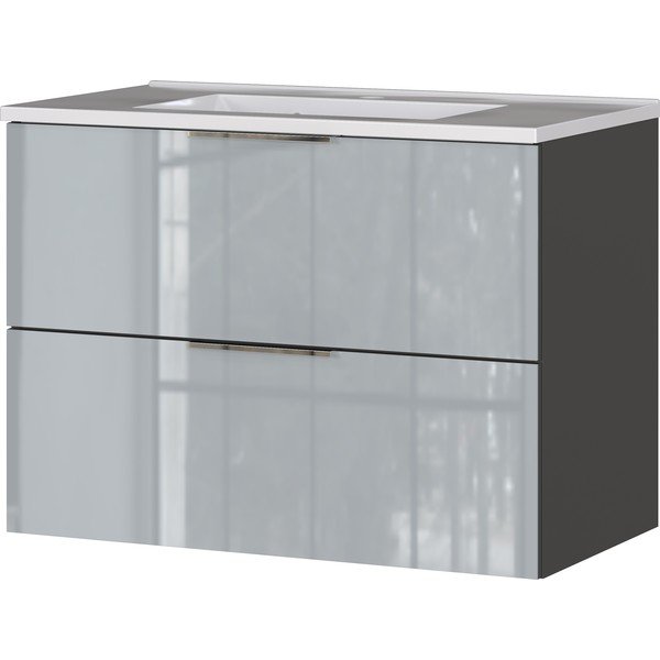 Dulap cu chiuvetă gri suspendat cu aspect lucios 81x61 cm Vasio – Germania