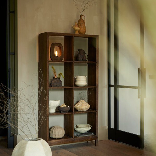 Bibliotecă în culoare naturală din lemn masiv de mango 95x190 cm Sondrio – Light & Living-image-1