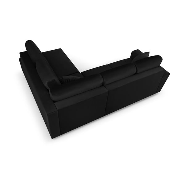 Colțar negru extensibil, cu spațiu de depozitare cu tapițerie din catifea (cu colț pe partea dreaptă, în formă de ”L”) Kyoto – Cosmopolitan Design-image-4