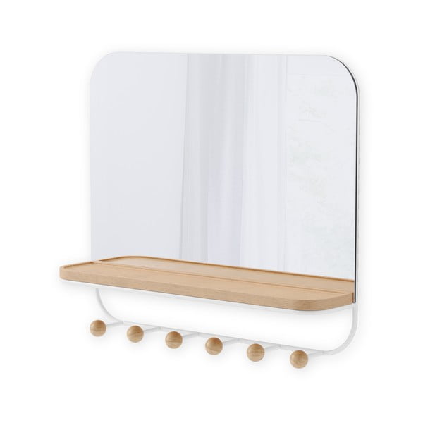 Cuier de perete alb/în culoare naturală cu raft din lemn masiv de fag Estique – Umbra-image-3