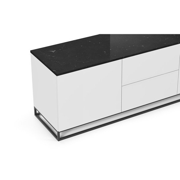 Comodă TV albă cu blat cu aspect de marmură neagră și picioare negre TemaHome Join, 180 x 65 cm-image-1