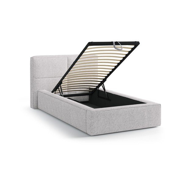 Pat gri deschis tapițat cu spațiu de depozitare cu somieră 90x200 cm Darren – Micadoni -image-1