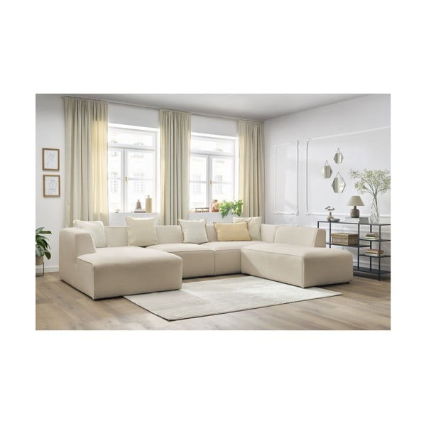 Colțar modular bej cu tapițerie din țesătură bouclé (cu colț pe partea dreaptă/în formă de "U") Megeve – Bobochic Paris-image-4