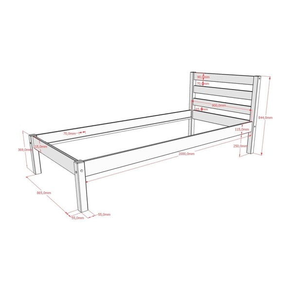 Pat pentru copii  în culoare naturală din lemn de pin fără somieră 90x200 cm Pino – Vipack-image-2