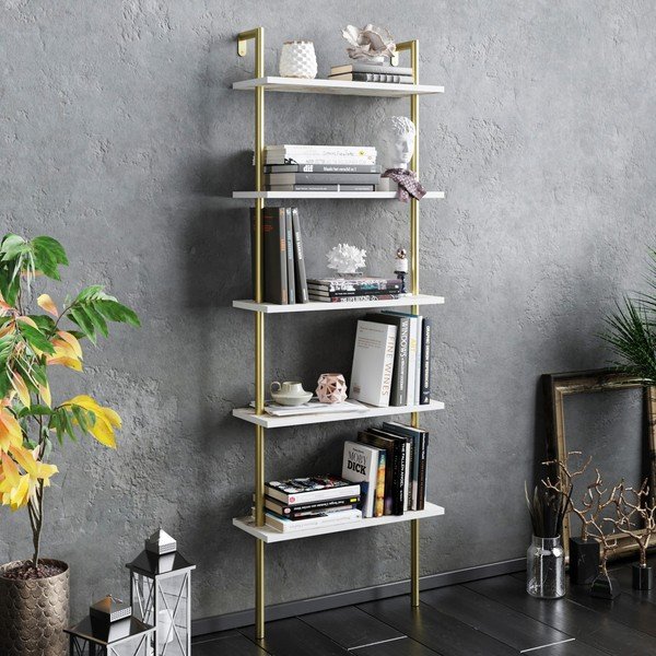 Etajeră albă cu aspect de marmură 60x174 cm Paula – Kalune Design-image-1
