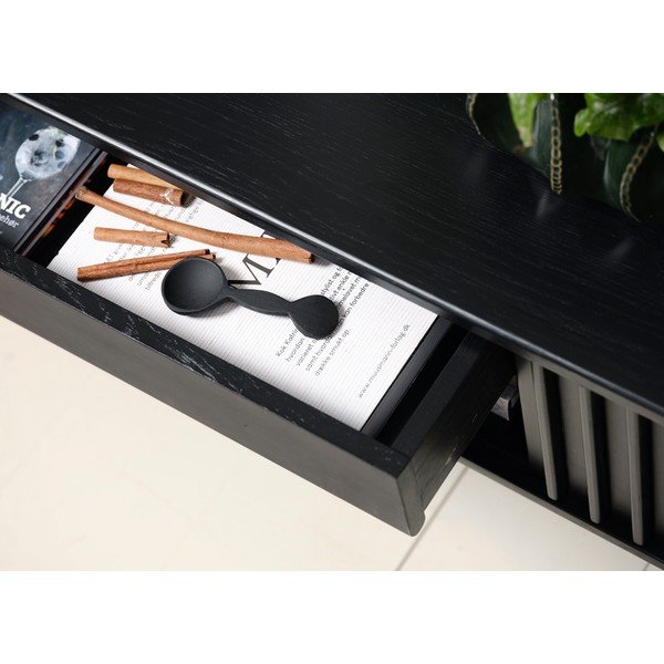 Comodă TV neagră cu aspect de lemn de stejar 48x160 cm Siena – Unique Furniture-image-1