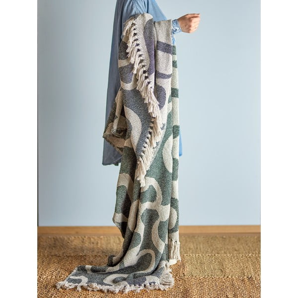 Pătură neagră/bej din bumbac reciclat 130x160 cm Salobre – Bloomingville-image-1