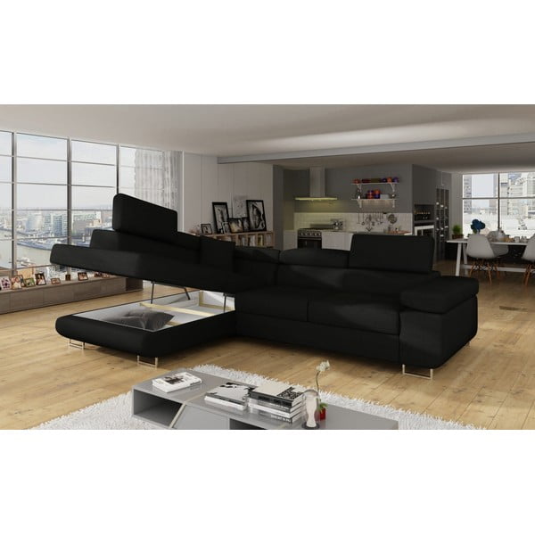 Colțar negru extensibil/cu spațiu de depozitare (cu colț pe partea stângă/în formă de ”L”) Anton – ELTAP-image-4