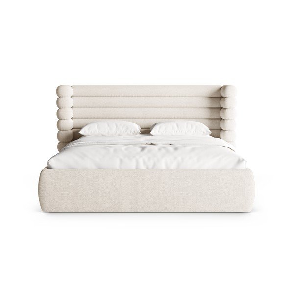 Pat matrimonial bej tapițat cu spațiu de depozitare cu somieră 200x200 cm Mount – Micadoni -image-4