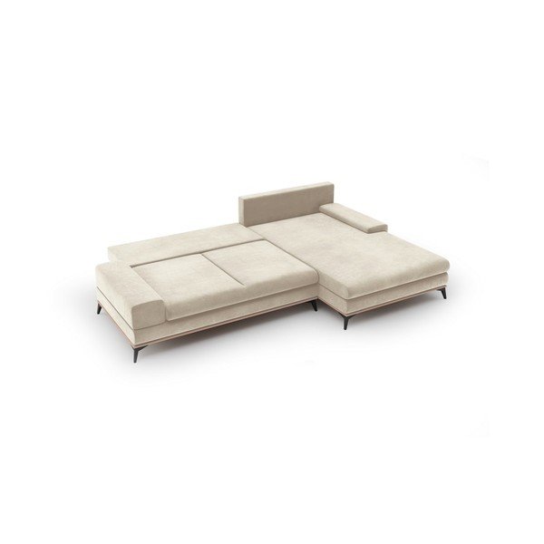 Colțar extensibil cu tapițerie de catifea și șezlong pe partea dreaptă Windsor & Co Sofas Astre, bej-image-3