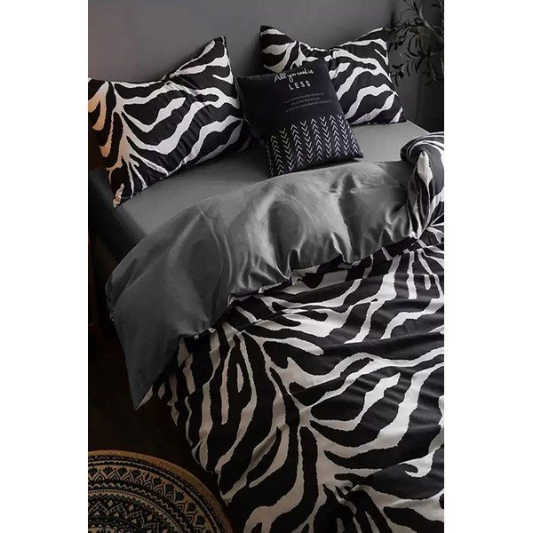 Lenjerie de pat din bumbac alb-negru pentru pat dublu-extins și cearceaf 200x220 cm - Mila Home-image-3